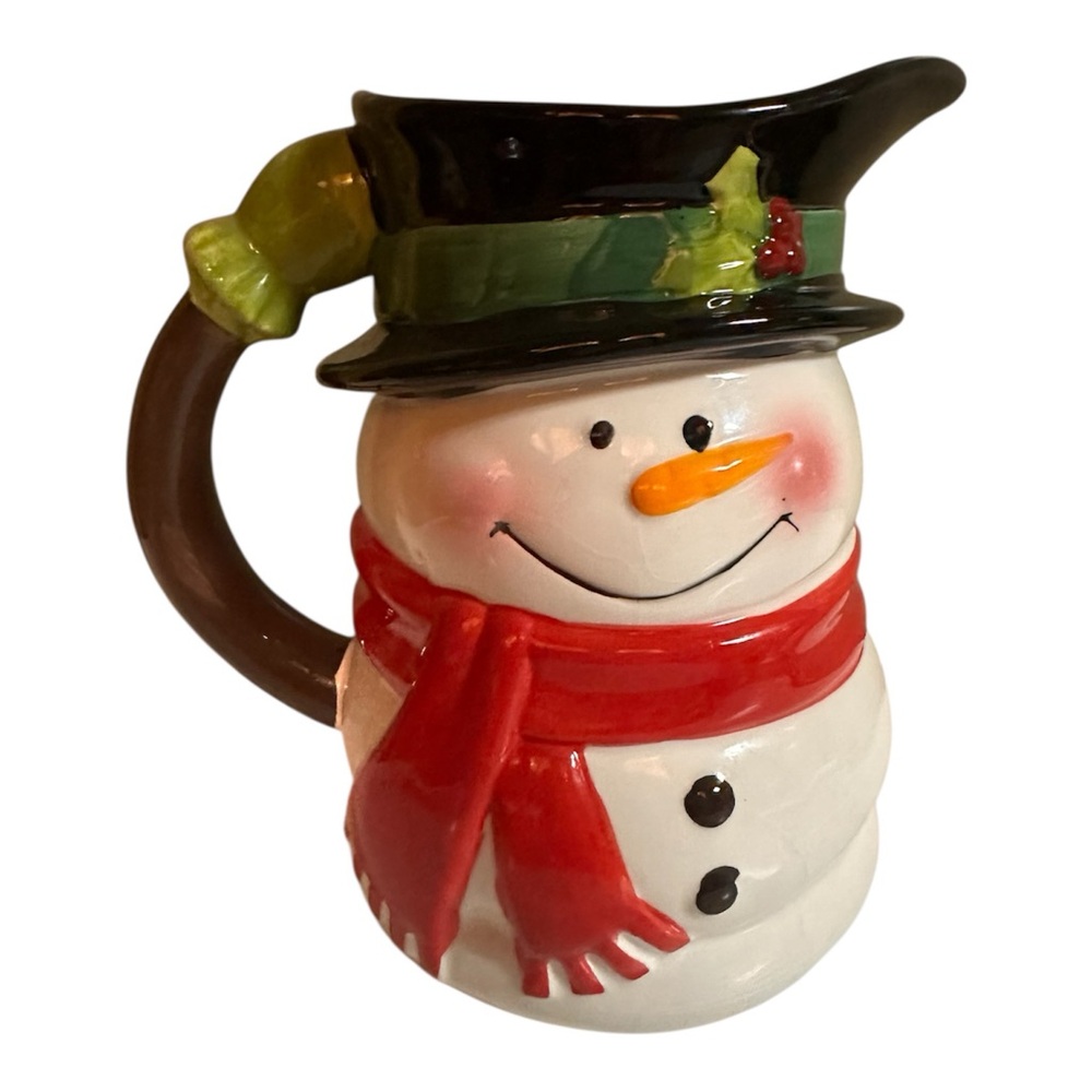 HOLIDAY TIMES Happy Face Christmas Winter Snowman Beverage Pitcher Drink-ware ⤵️